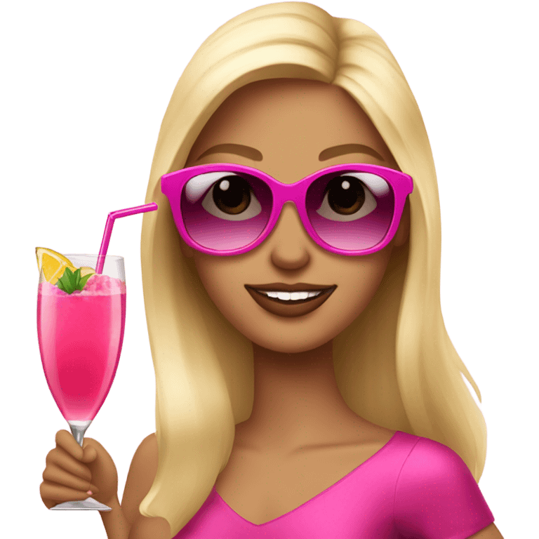 beautiful blonde girl in sunglasses holding a pink cocktail emoji