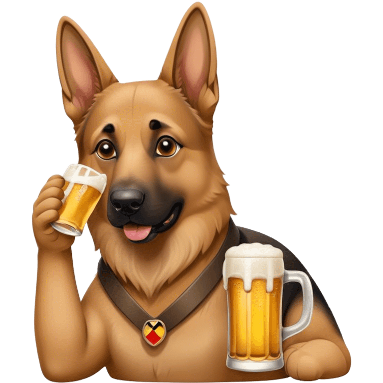 German Shepherd drinking a beer emoji