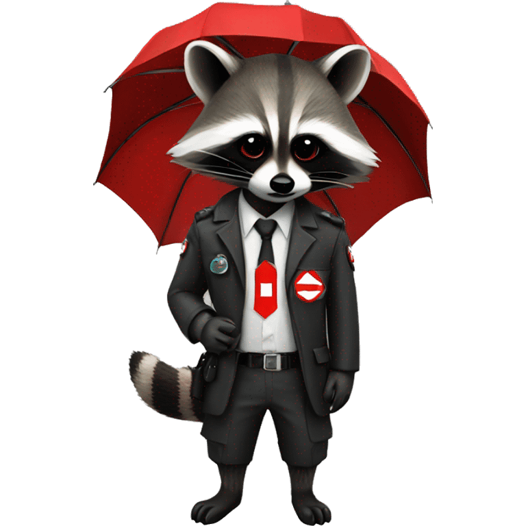 Raccoon with umbrella corporation logo emoji