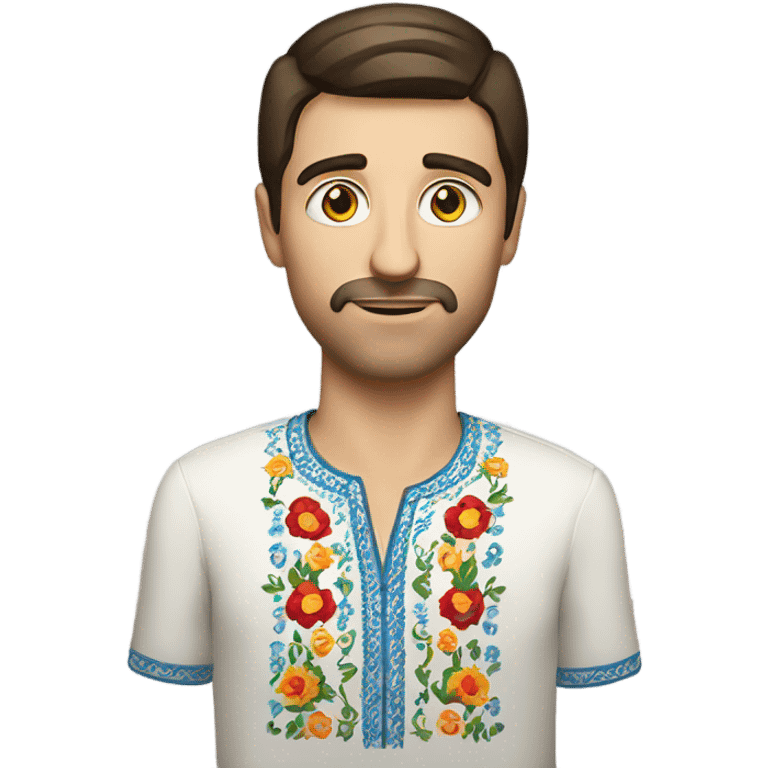 A brunette man in a Ukrainian embroidered shirt emoji