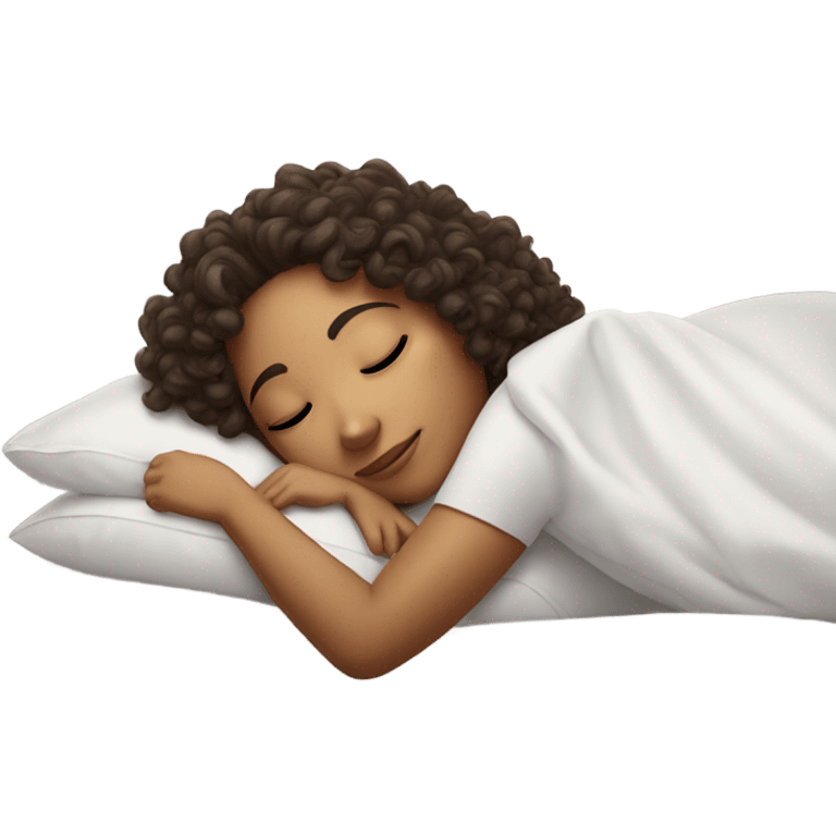 Light skin Curly hair girl sleeping on white pillow in bed with white sheets emoji