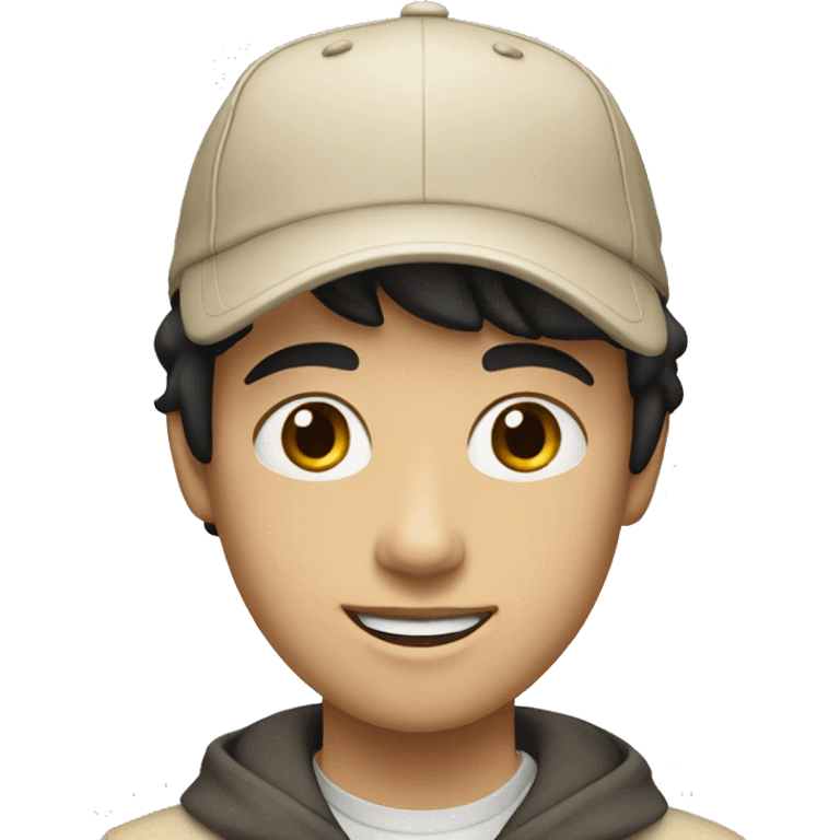 "Young man, white with black hair, wearing a beige cap." emoji