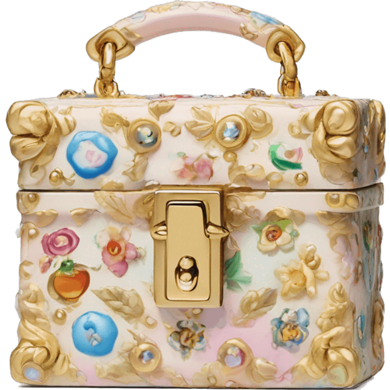 Dolce and Gabbana small box bag with colourful pastel ornament print and golden detais  emoji