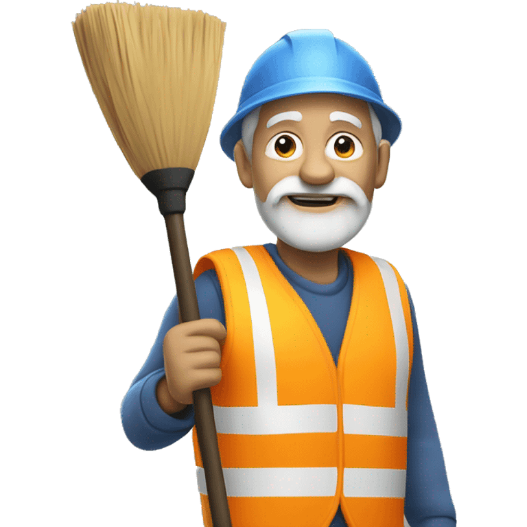 Old man wearing safety vest with a broom emoji