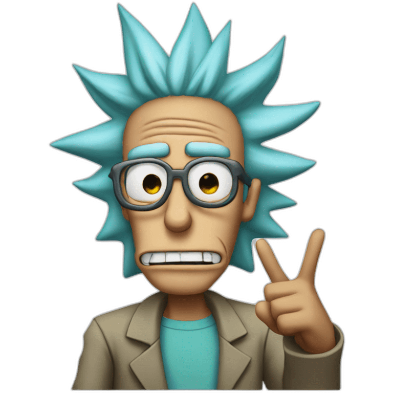 Rick Sanchez with glasses and one finger up emoji