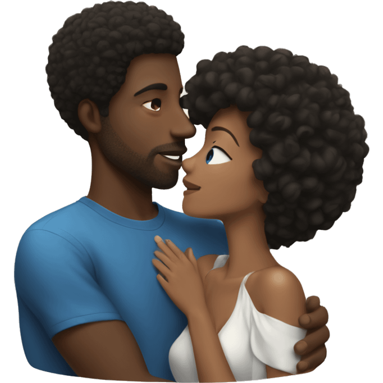 Black man with short Afro kissing brunette woman with blue eyes emoji