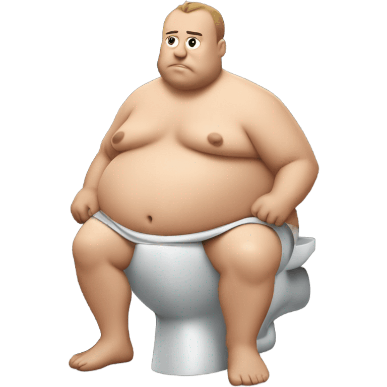 fat guy sitting on toilet reading newspaper no shirt front view emoji