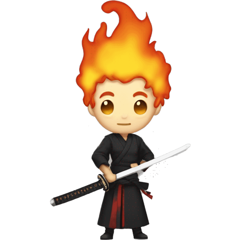 cosplay of kamado tanjirou holding a flaming katana emoji