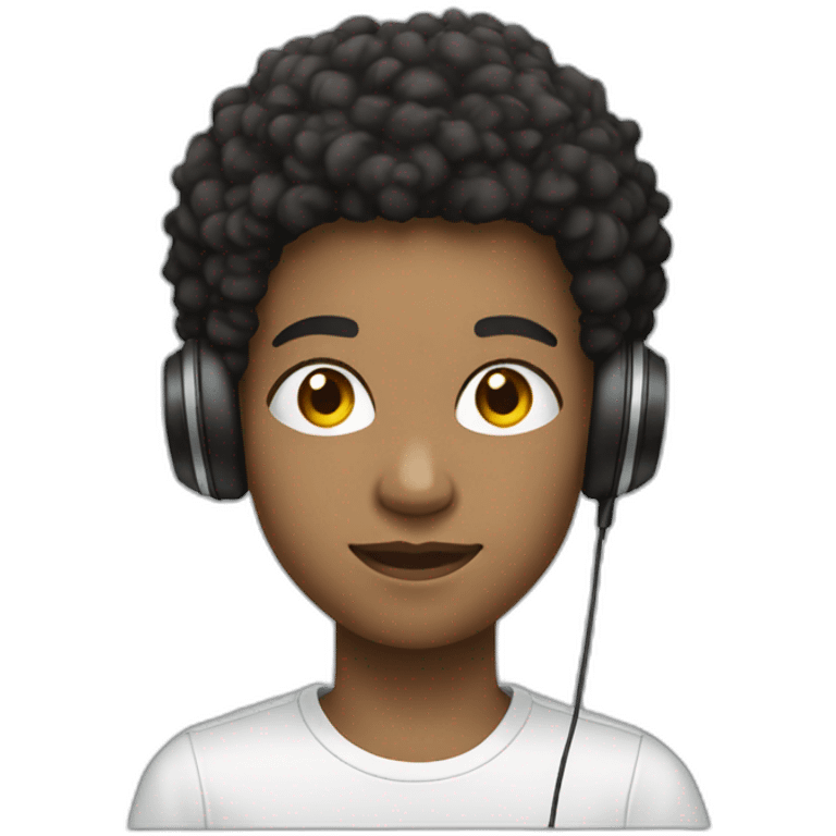 a teenager with short afro hair and a side fade wearing headphones emoji