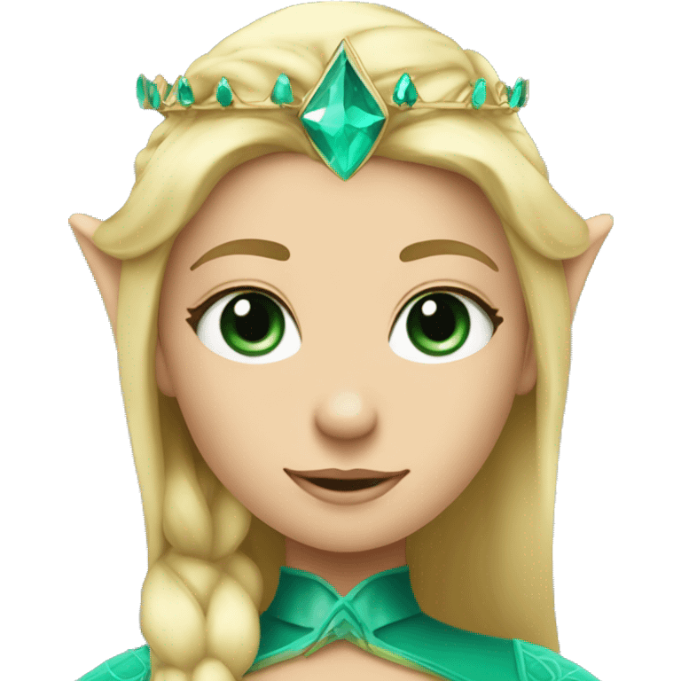 Teal eyed blonde princess with elf ears ad a crown emoji