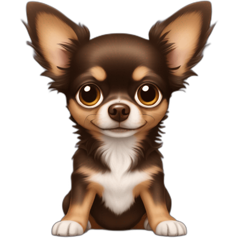 dark brown longhaired chihuahua with baby-face emoji