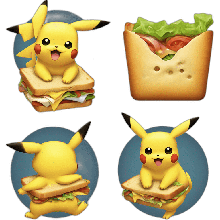 Pikachu qui mange un sandwich avec la tête de son Goku emoji