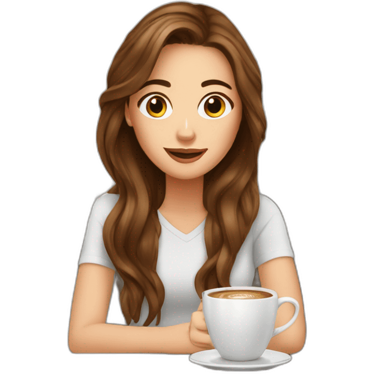 white girl with brown hair creates websites in a coffee shop emoji