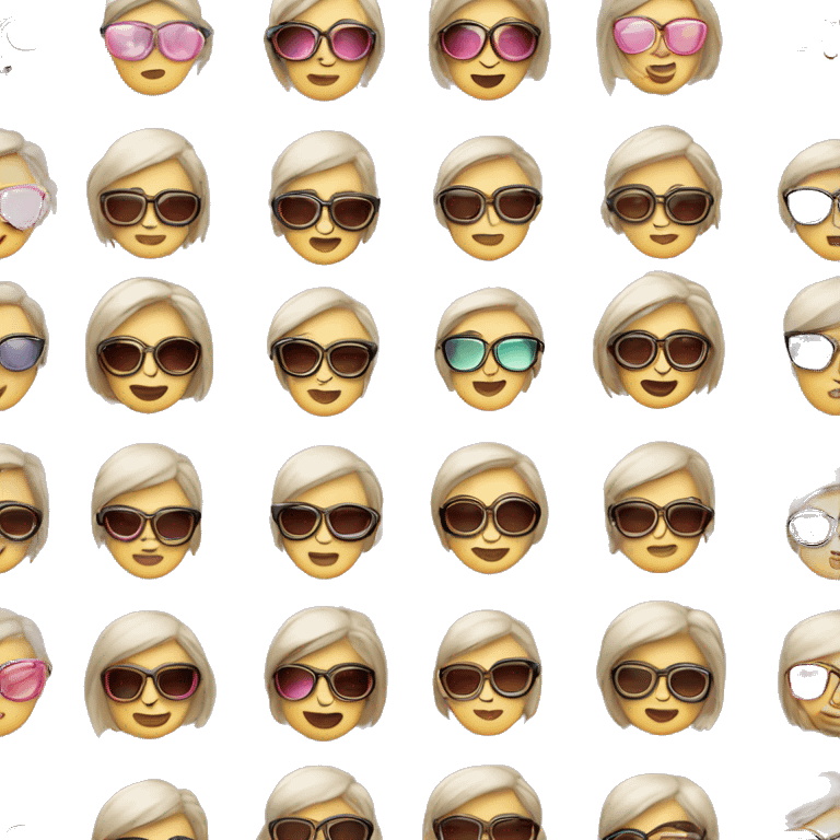 chica de cabello blanco sobre los hombros de 55 años con gafas rosadas tomando cafe emoji