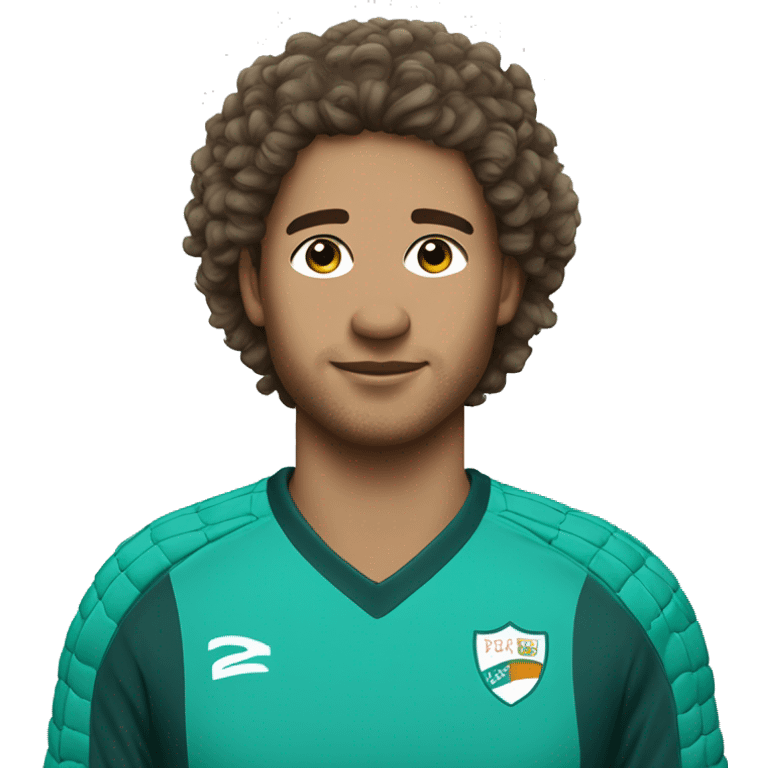 Goalkeeper with curly brown  hair wearing a teal colored jersey emoji