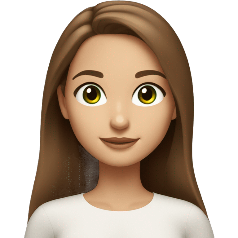 beautiful girl with long hair, brown hair, brown green eyes, looks like natalie portman, smiling at the camera emoji