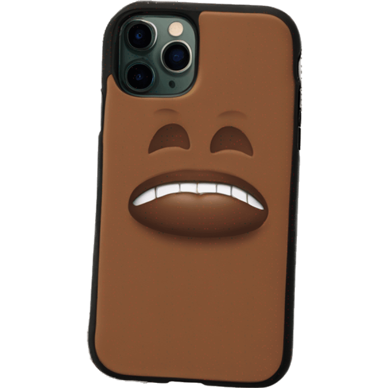 Brown iPhone 16 pro case with lip gloss holder emoji