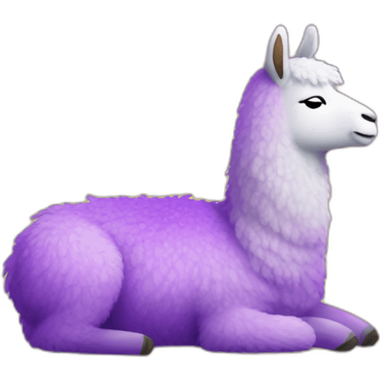 a purple llama with gradient white spots and a yellow carpet on its back is sleeping emoji