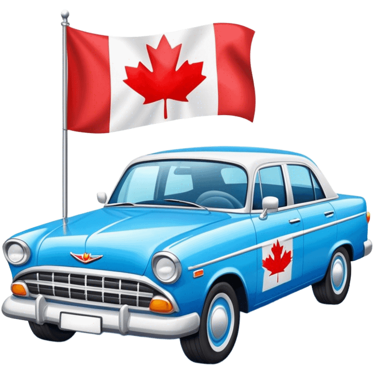 blue sedan with canadian flag and bachelorette party sign  emoji