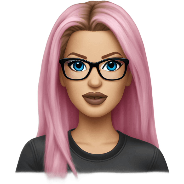 Photo Realistic khloe kardashian stylish pink hair BLUE eyes and glasses rock chick emoji