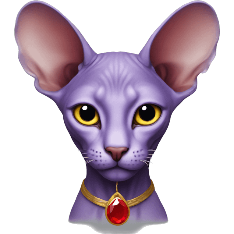 Purple sphinx cat with red stone on forehead emoji