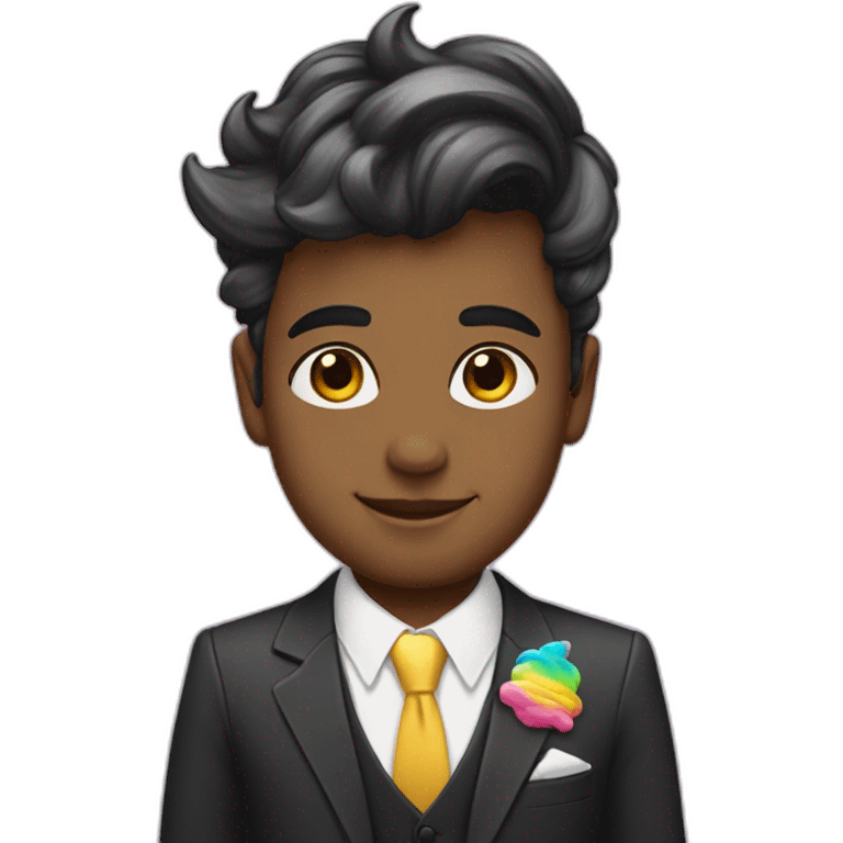 Posh-boy-with-suit-and-rainbow-unicorn-hat emoji