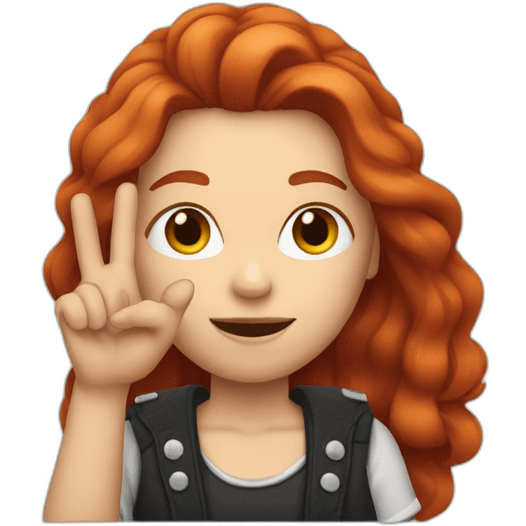 red-haired woman showing rocker sign with her hand emoji