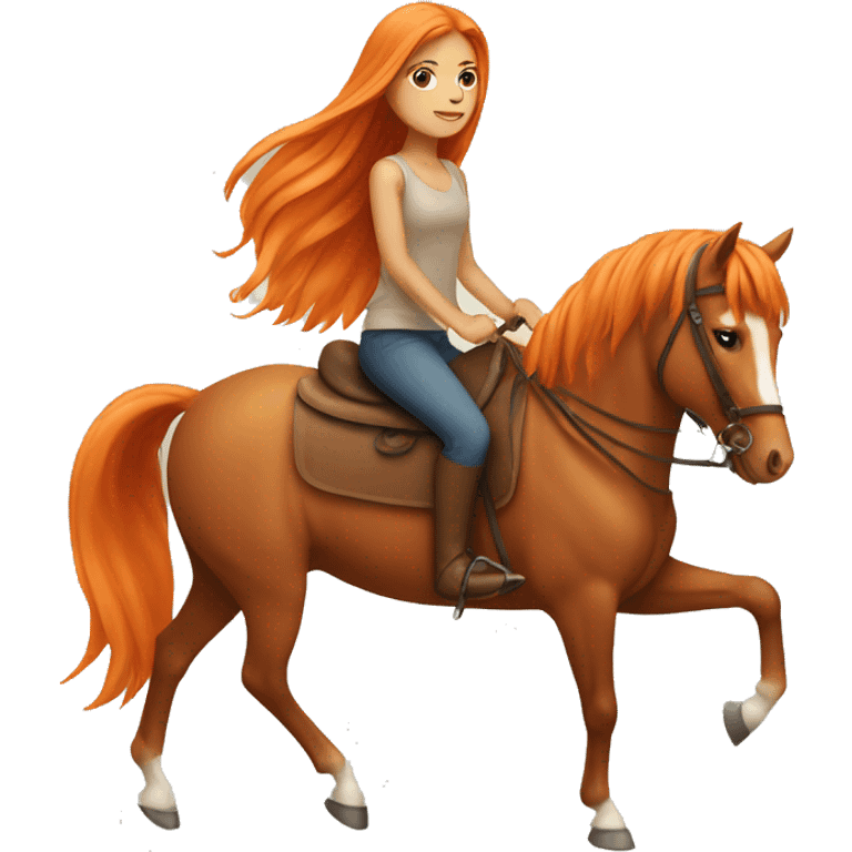 Tan girl with long orange hair riding a horse emoji