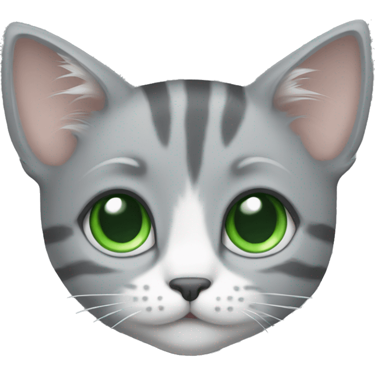 Grey kitten with green eyes and with white strips emoji