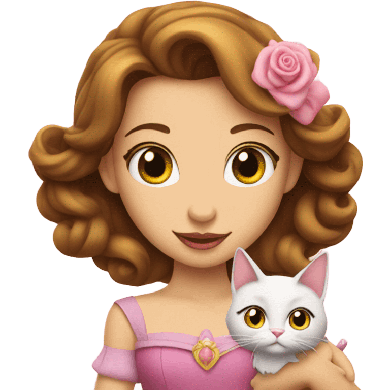 Princess Belle Whit Cat pink  emoji