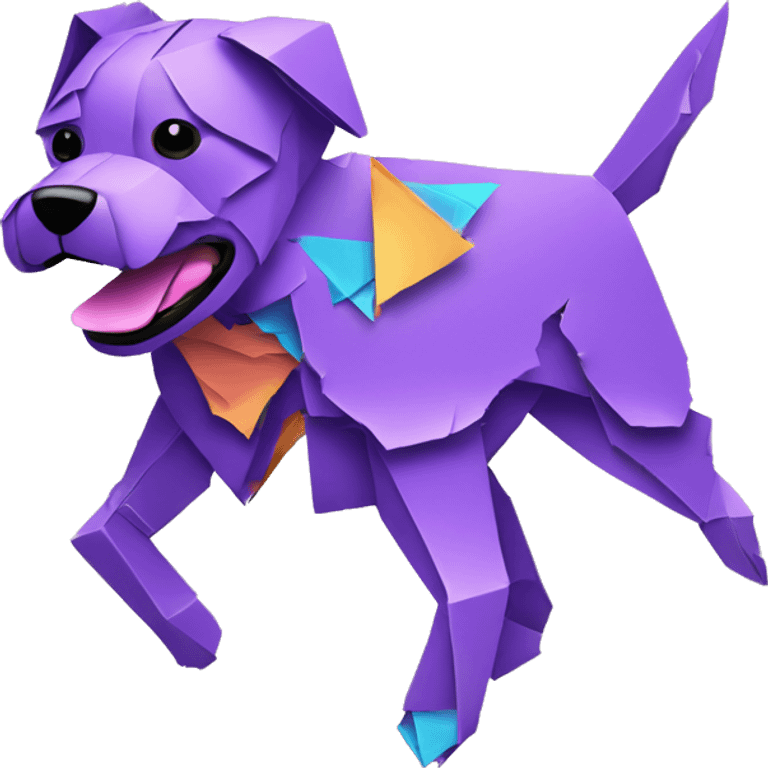 Ripped torn up broken shredded neon origami dog falling to pieces emoji