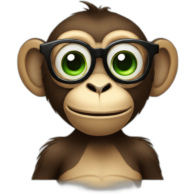 Monkey with glasses and green eyes eating an apple emoji