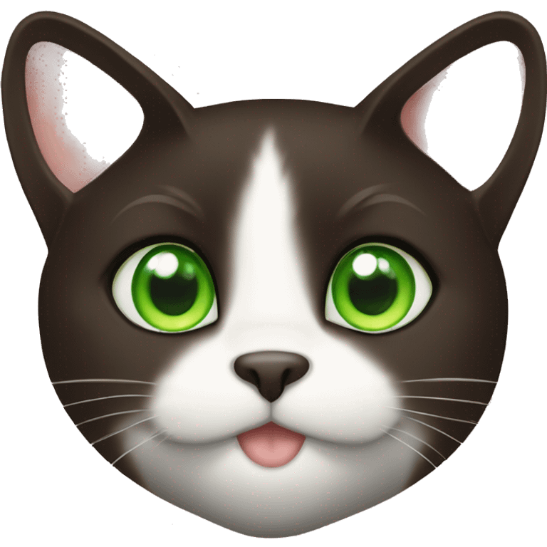 Cute Dark brown Tuxedo cat with green eyes emoji