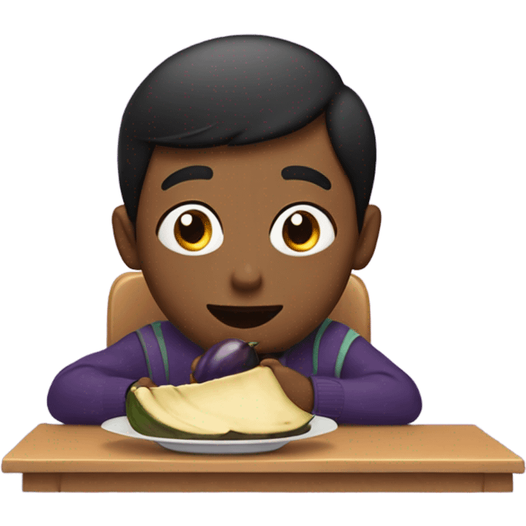 Boy eating eggplant  emoji