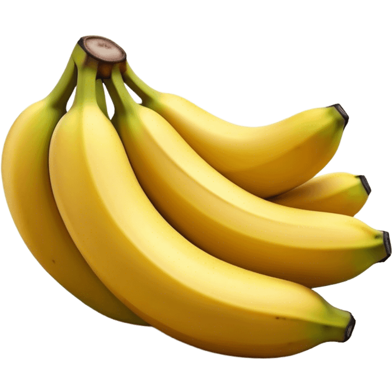 Cinematic bright yellow banana, smooth peel with gentle curves, slightly ripened, stacked in a charming bunch, warm glowing background, soft and inviting. emoji