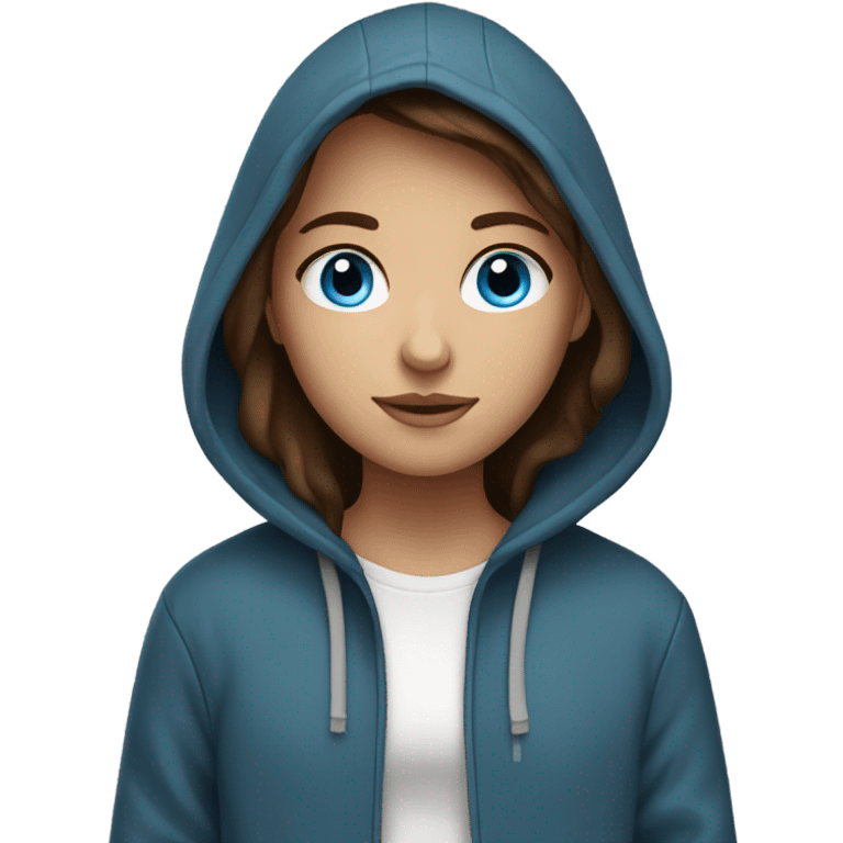 brown haired girl in hoodie with blue eyes  emoji