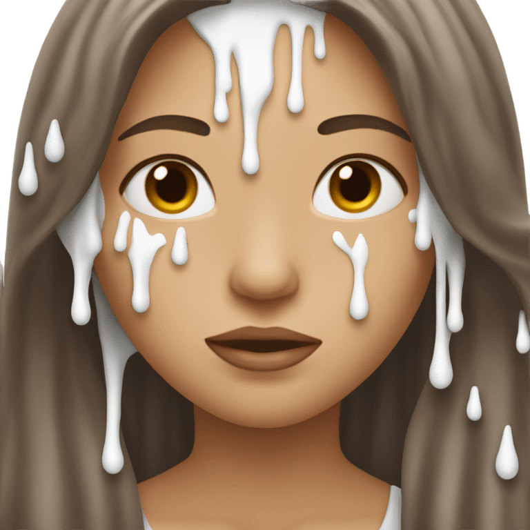 Drip White paint from face long brown hair emoji