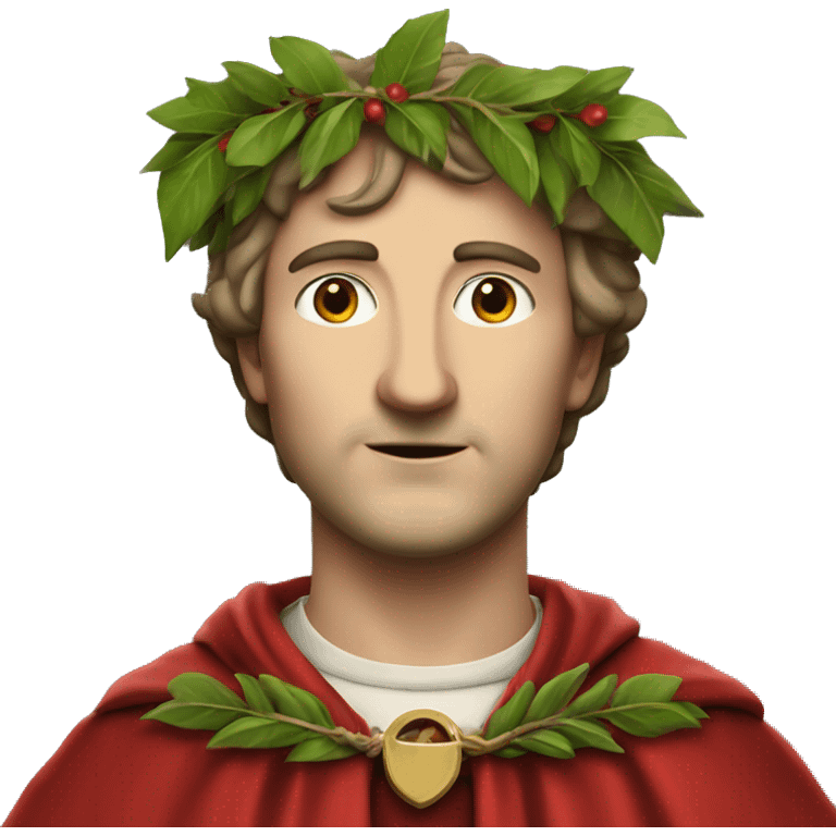 Petrarch in a red cloak and a laurel wreath on his head emoji