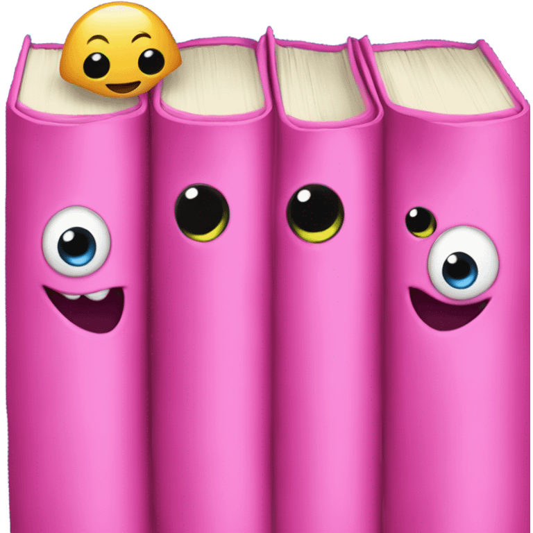 Aesthetic stack of pink books with a monster in the background emoji