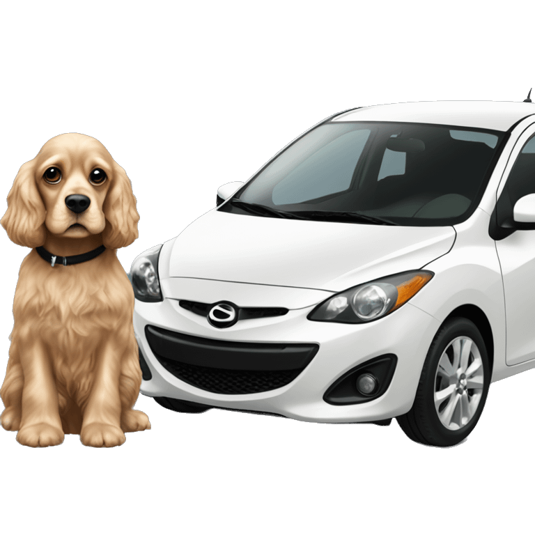 Light Cocker Spaniel driving a Black Mazda 2 car emoji