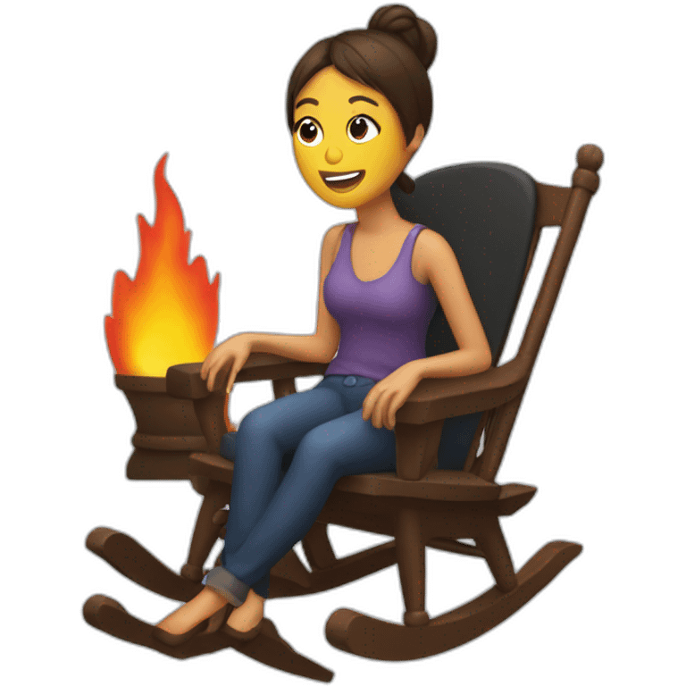 A woman in a rocking chair in front of a fireplace emoji