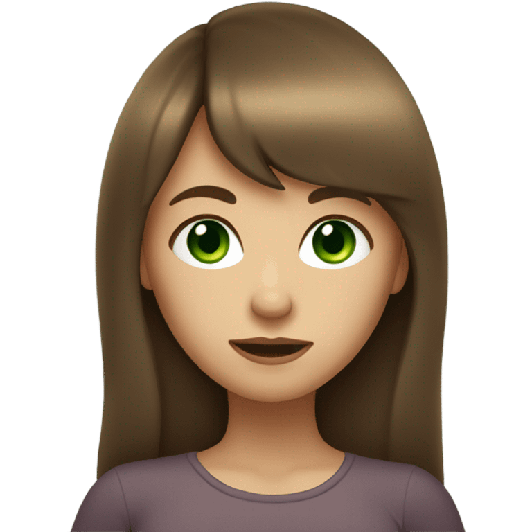 Woman Long brown hair with bangs and green Eyes - in a cute pose emoji