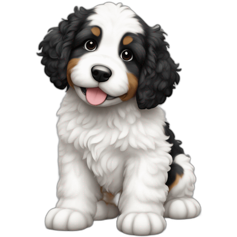 mini bernedoodle all white with black spots on butt emoji