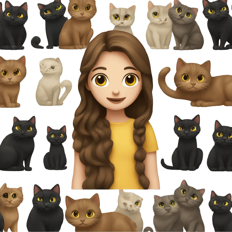 Girl with long brown hair holding a black cat emoji