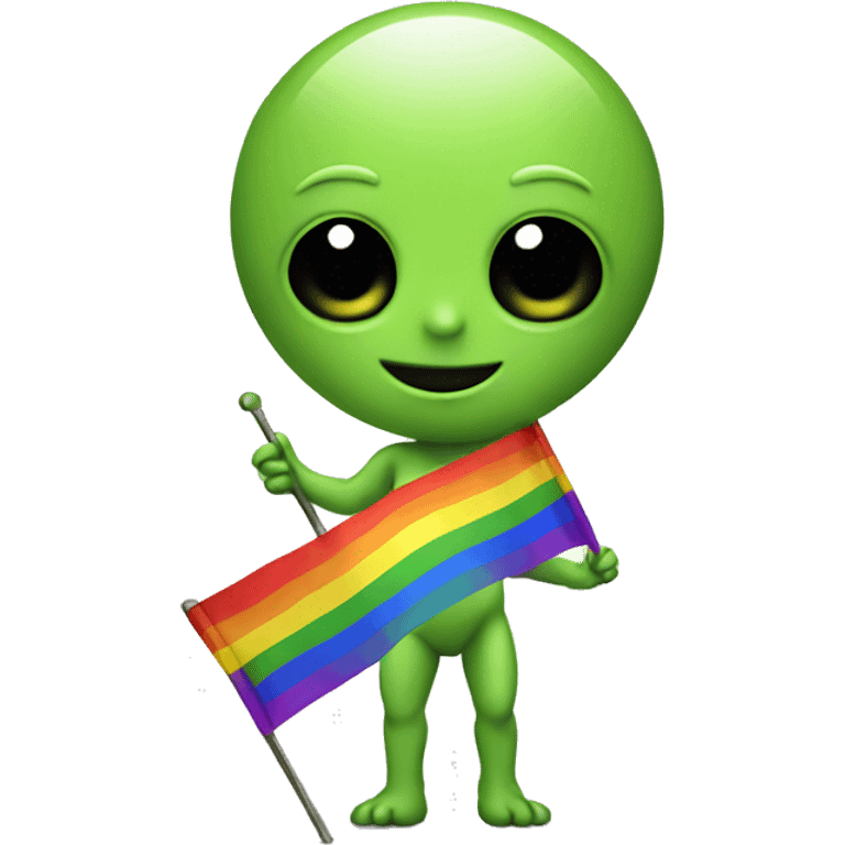 An alien holding gay flag emoji