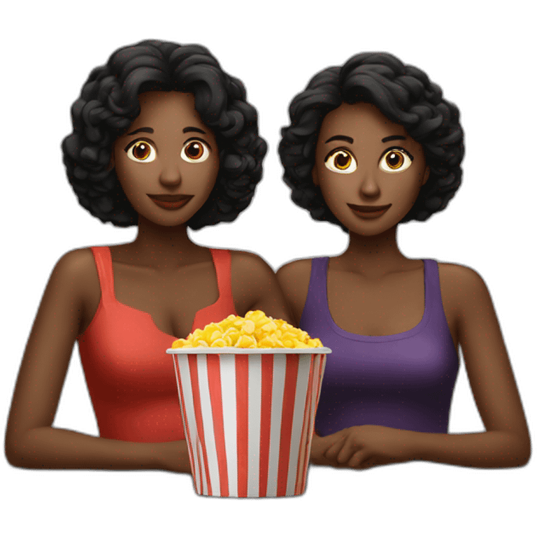 two beautiful ladies watching movie at the cinema, dark background emoji