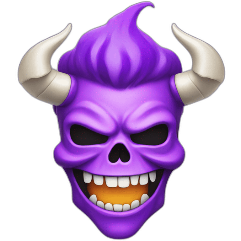 purple flaming skull face grinning angry moustache horns monster emoji