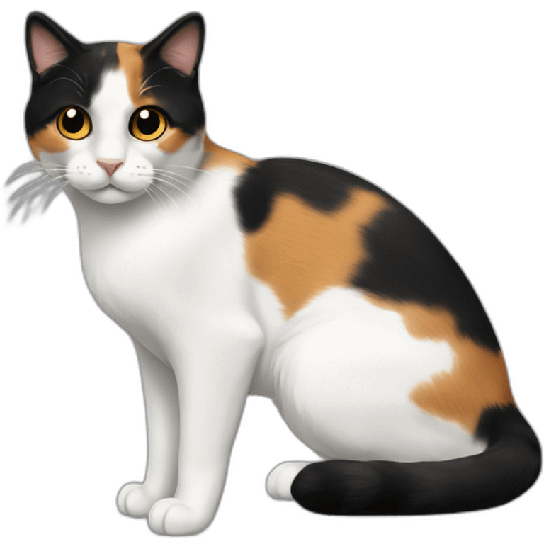 Calico cat with very black face and white nose stripe emoji