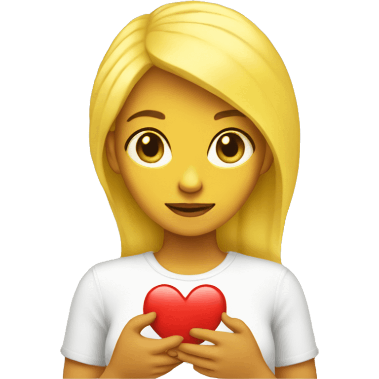 yellow skin yellow hair woman holding in her hand heart emoji