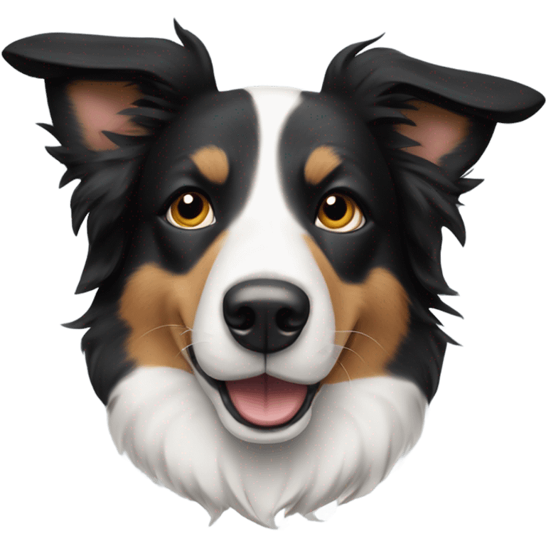 Short haired border collie dog with one ear up and one ear down emoji